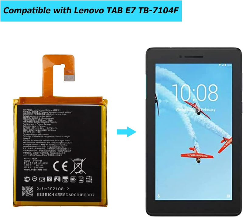 Vvsialeek L18D1P31 Akku Kompatibel Für Lenovo TAB E7 TB-7104F with Toolkit