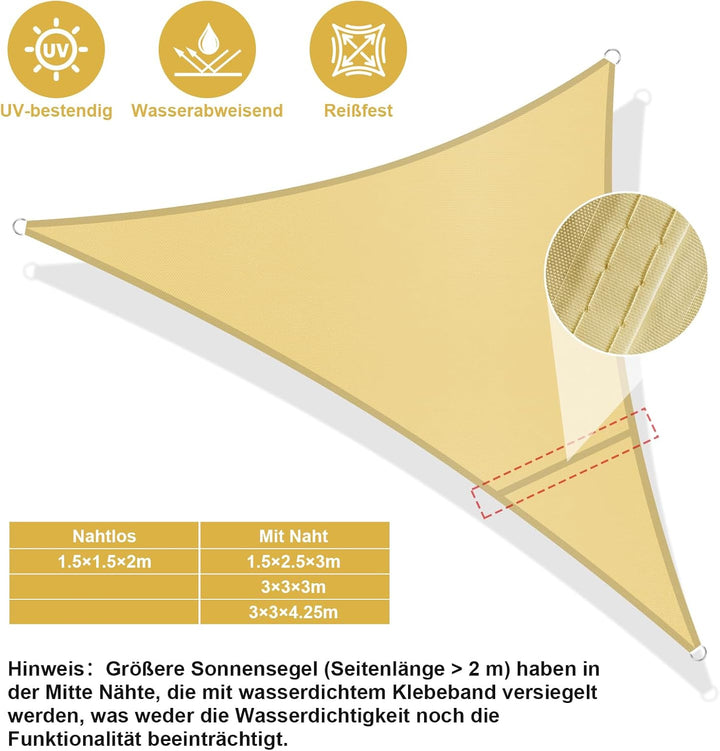 Shade&Beyond Sonnensegel Wasserdicht Rechteckig 3x3x3 m Wetterschutz Sonnenschutz Sunsegel PES-Polye