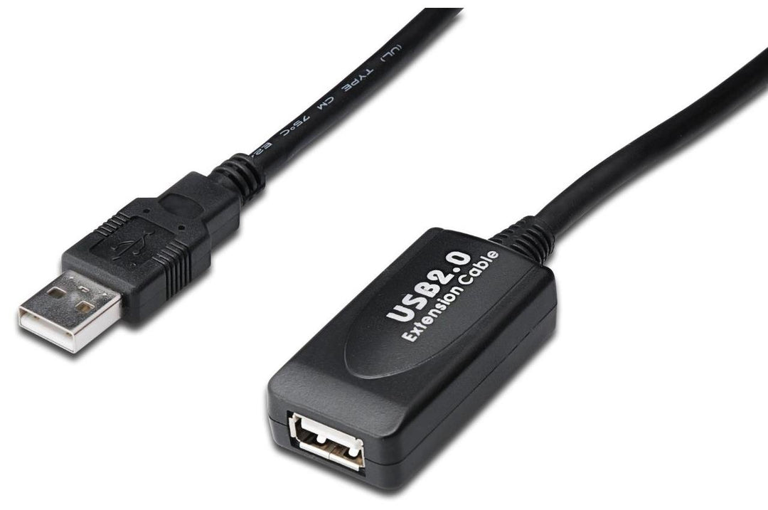 DIGITUS Aktives USB 2.0 Verlängerungskabel, Repeaterkabel, 25 m Länge, USB A Stecker auf USB A Buchs