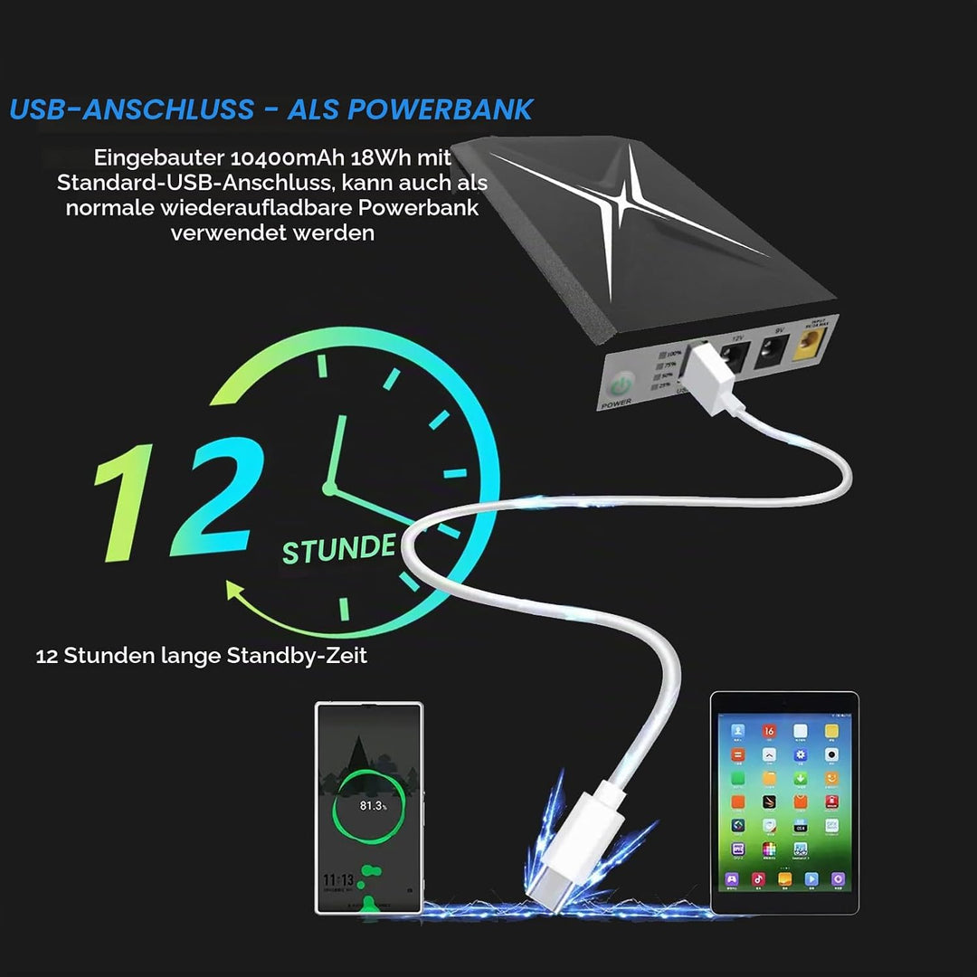 Mini-UPS-Batterie-Backup 10400 MAh, Unterbrechungsfreie Backup-Batterie-Stromversorgung 9 VDC 2 A, 5