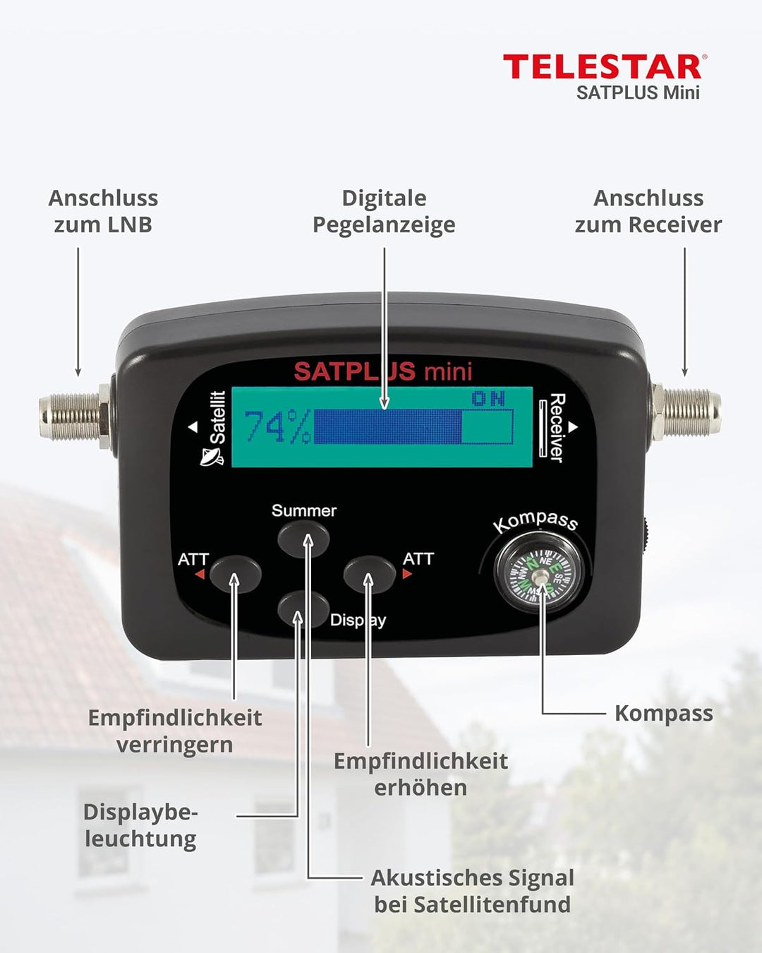Telestar 5401202 Satplus mini Satfinder (LCD Display, Kompass, Dämpfungseinstellung, akustisches Sig