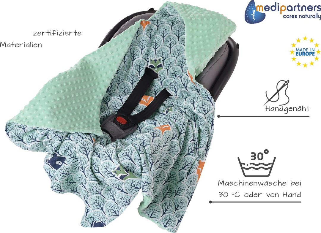 Medi Partners Einschlagdecke Baby Babyschale 100% Baumwolle für Sommer 85x85cm Kinderwagen Kuschelde