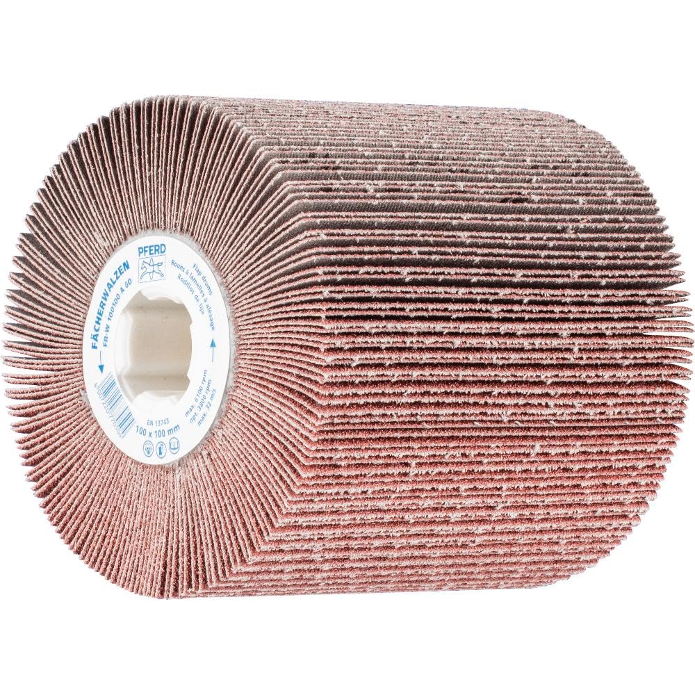 PFERD Fächerschleifwalze | 100 x 100 mm, Keilnut 19mm, Korund A 180 | 44783180 – zum universellen Ei