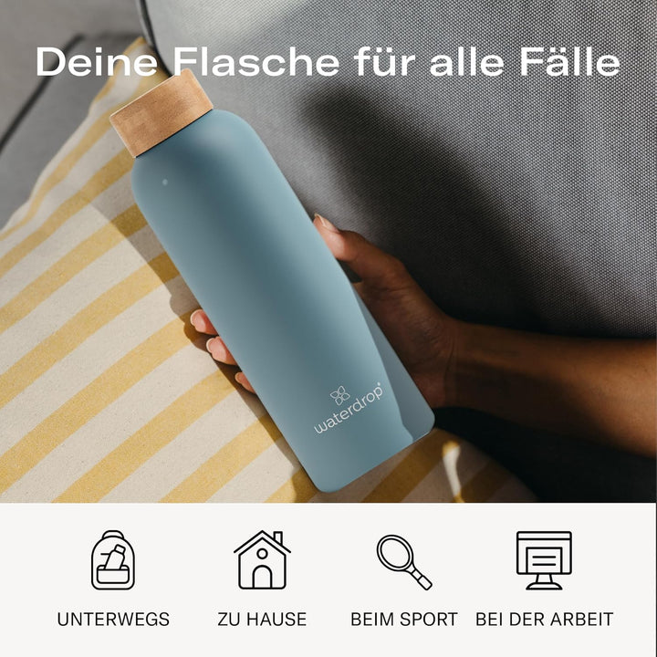 waterdrop® Steel Bottle 600ml isolierte Trinkflasche auslaufsicher | Thermosflasche 24h kalt, 12h he