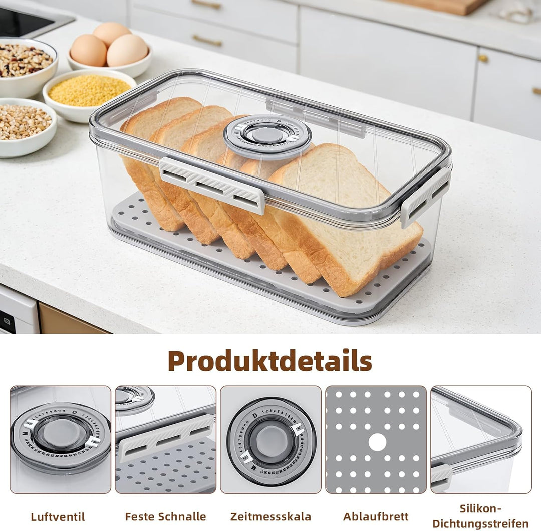 Mittimiya Kunststoff Transparent Brotkasten, Versiegelt Brotbox mit Zeitaufzeichnung, Brotaufbewahru