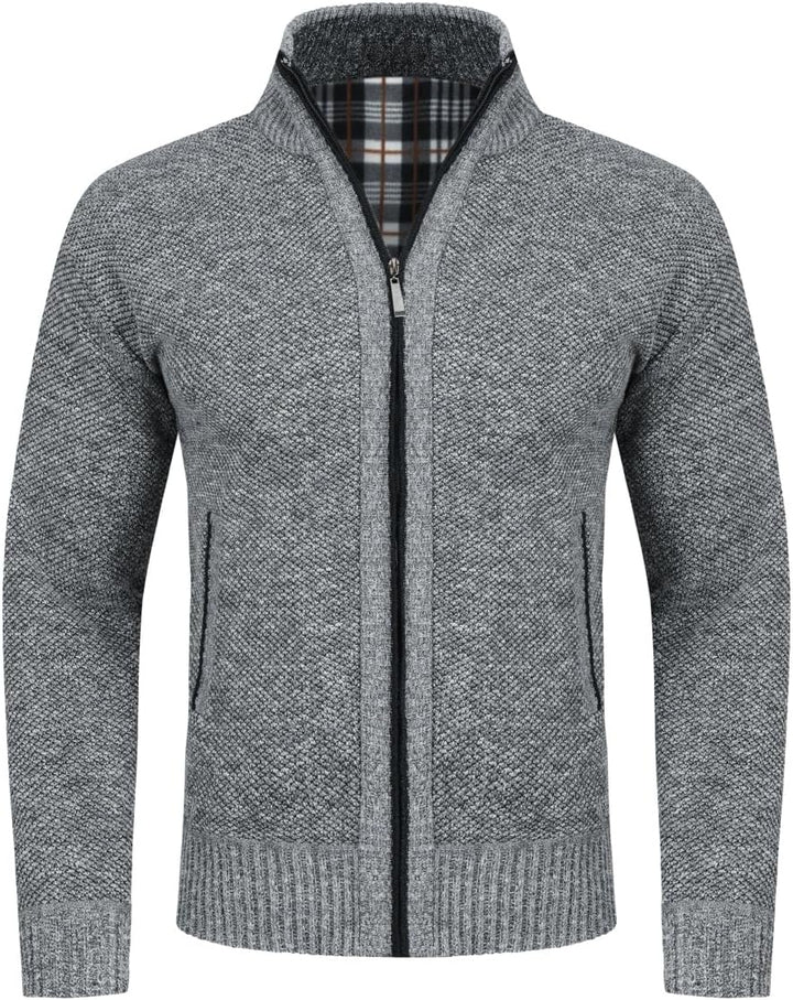 Sliktaa Herren Strickjacke Reissverschluss Cardigan Stehkragen Grobstrick Fleecejacke Warm Sweater J