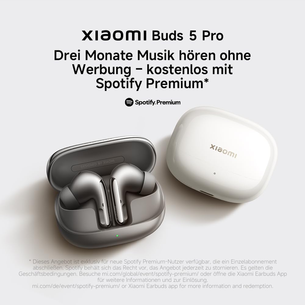 XIAOMI Buds 5 Pro Bluetooth - 11mm HiFi-Dreifach-Treiber, 55db ANC Active Noise Cancellation und 15m