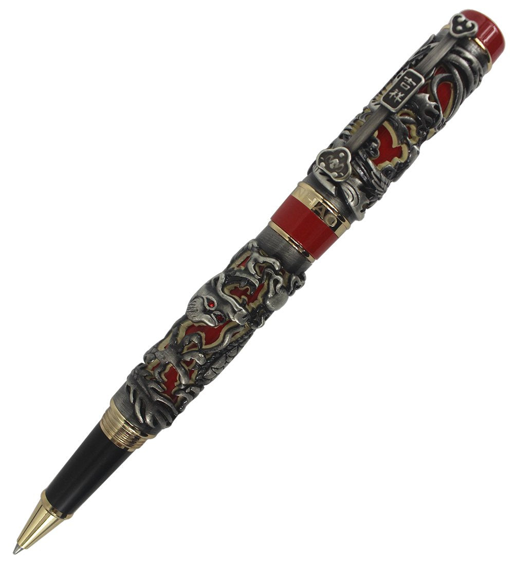Sammler Luxus Geschnitzten Drachen Und Phoenix Rollerball - Antikes Silber & Rot, Antikes Silber & R