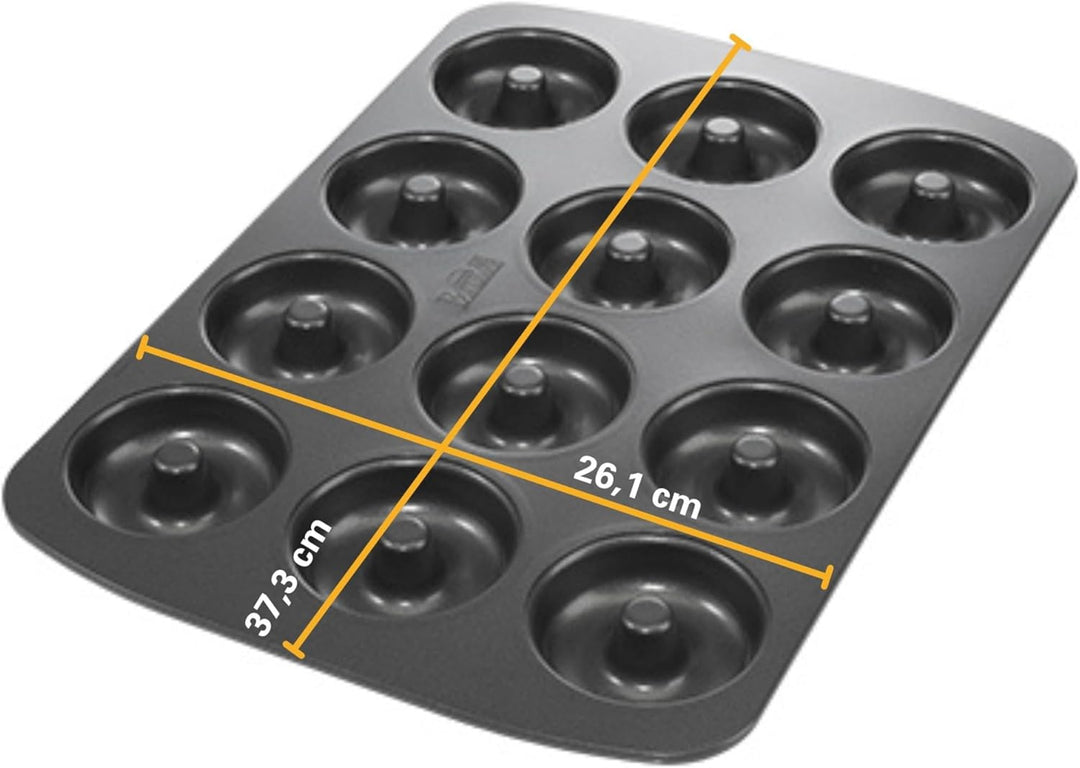 Birkmann Easy Baking Mini-Donutblech, 12 Mulden Donut Backform aus Karbonstahl mit Antihaftbeschicht