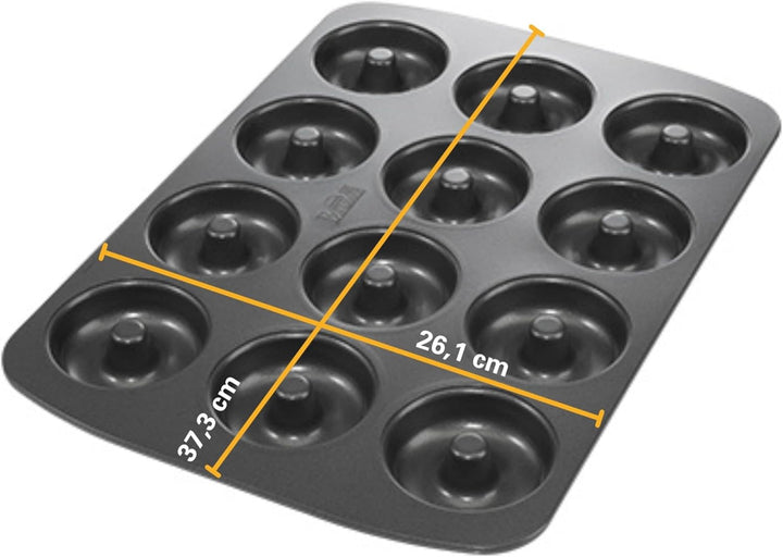 Birkmann Easy Baking Mini-Donutblech, 12 Mulden Donut Backform aus Karbonstahl mit Antihaftbeschicht