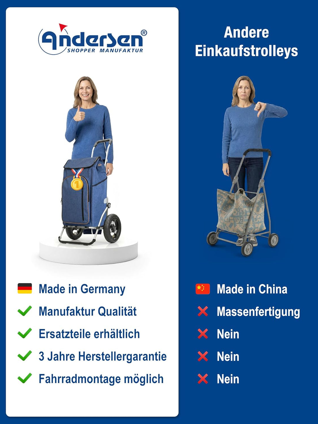 Andersen Einkaufstrolley - klappbar - 61 Liter - mit Kühlfach - Aufhängung für Einkaufswagen - belas