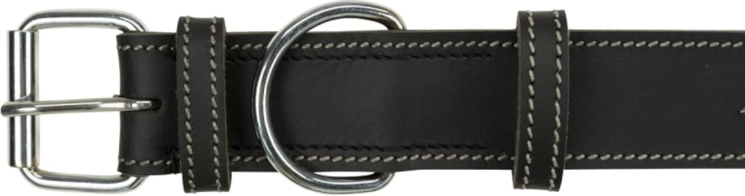 Trixie Rustic Halsband Leder Grösse M: Halsumfang 38–47 cm/40 mm in schwarz - genähtes Lederhalsband