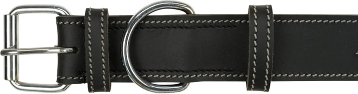 Trixie Rustic Halsband Leder Grösse M: Halsumfang 38–47 cm/40 mm in schwarz - genähtes Lederhalsband