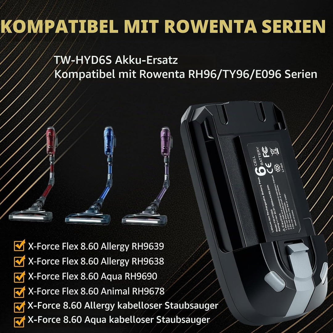 22,2V Lithium-Ionen Ersatzakku für Rowenta X-Force Flex 8.60 Serie, kompatibel mit RH9638 RH9639 RH9