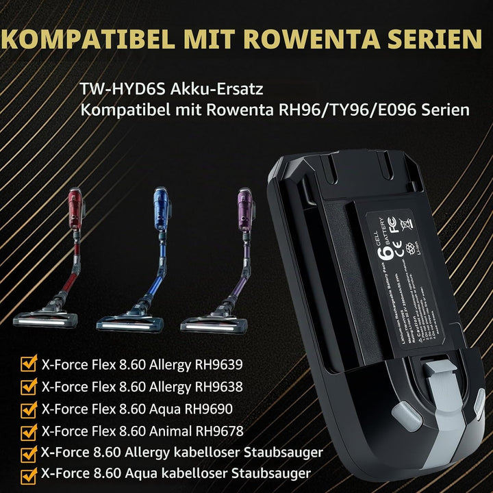 22,2V Lithium-Ionen Ersatzakku für Rowenta X-Force Flex 8.60 Serie, kompatibel mit RH9638 RH9639 RH9