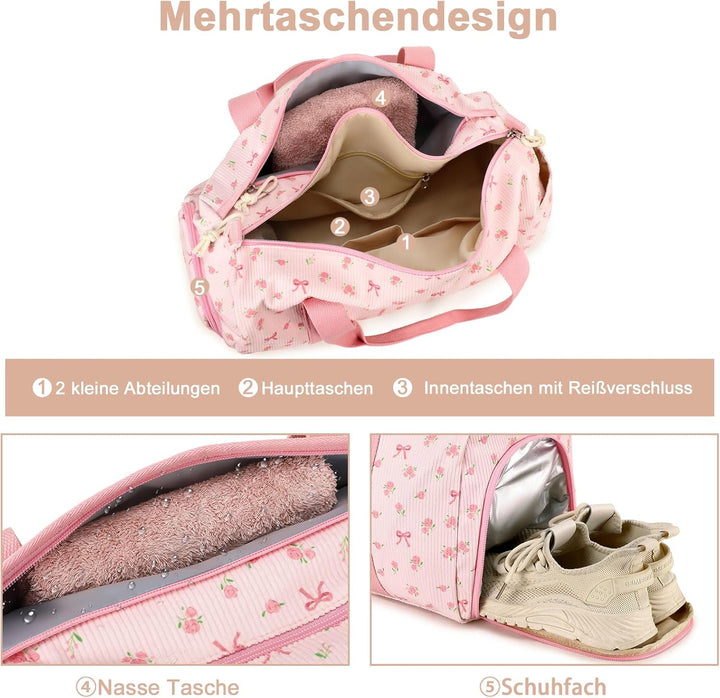 Sporttasche Kinder Schwimmtasche Damen Jungen mit Schuhfach und Nassfach Badetasche Teenager Kleine