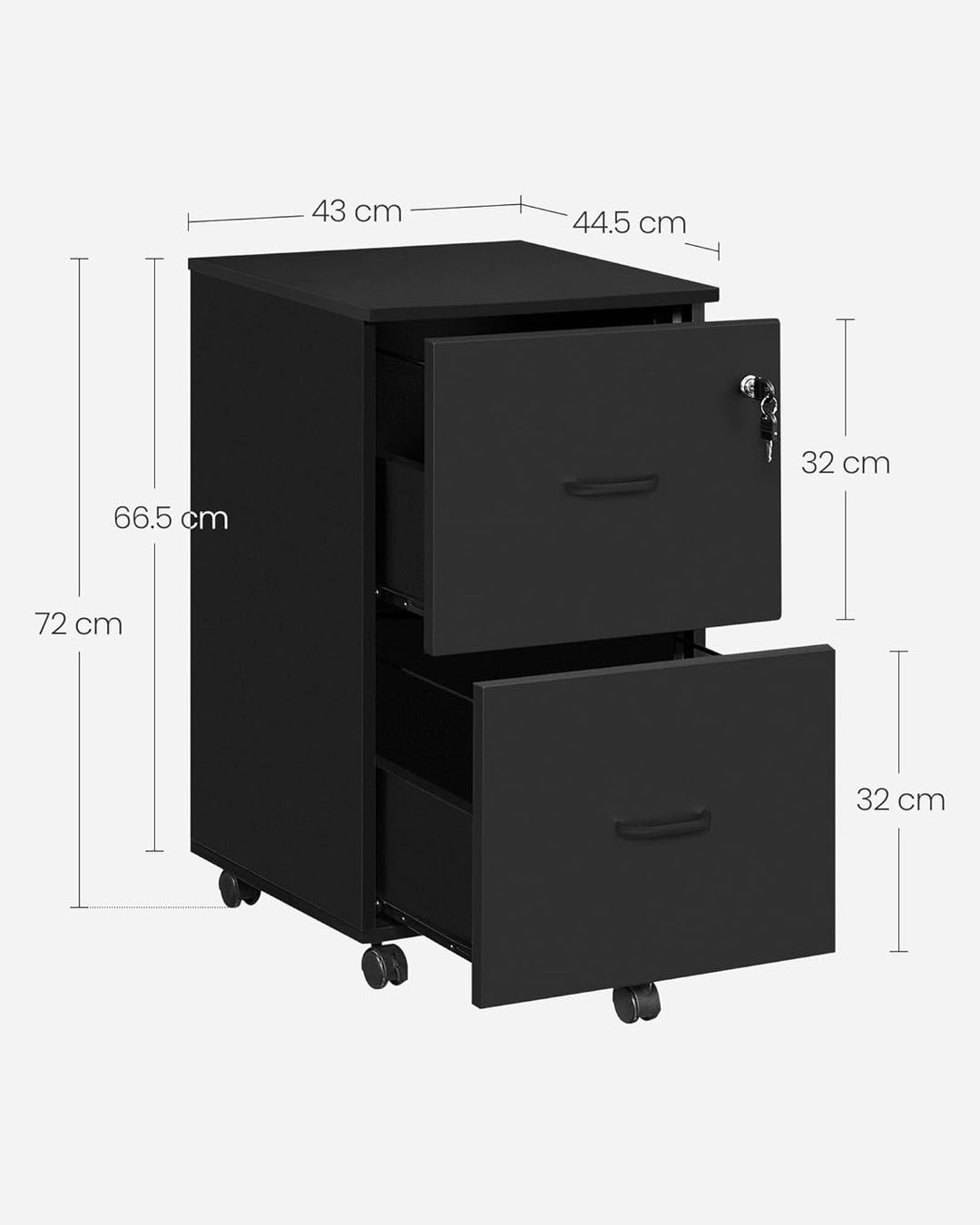 VASAGLE Rollcontainer mit Schloss und Schubladen, abschliessbarer Aktenschrank mit Verstellbarer Hän
