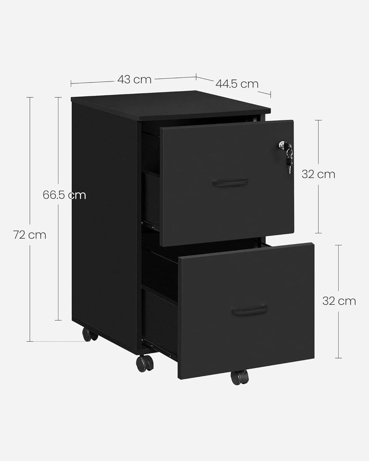 VASAGLE Rollcontainer mit Schloss und Schubladen, abschliessbarer Aktenschrank mit Verstellbarer Hän