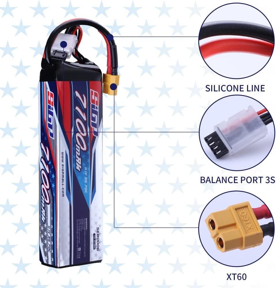 SIGP 3S 11,1V Lipo Akku 7100mAh 70C Soft Pack mit XT60 Anschluss für RC Auto Fahrzeuge LKW Tank Boot