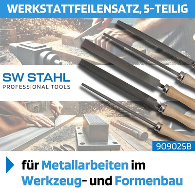 SW-Stahl 90902SB Werkstattfeilensatz I 5-teilig I 300 mm I Werkstattfeilen Set I Feilen Set für Meta