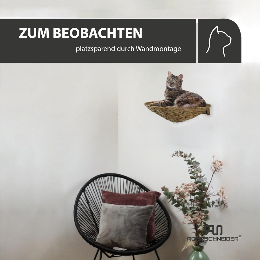 Rohrschneider runde Katzenmulde Katze Wandmontage | Katzenbett und Wandliege aus Wasserhyazinthe | G