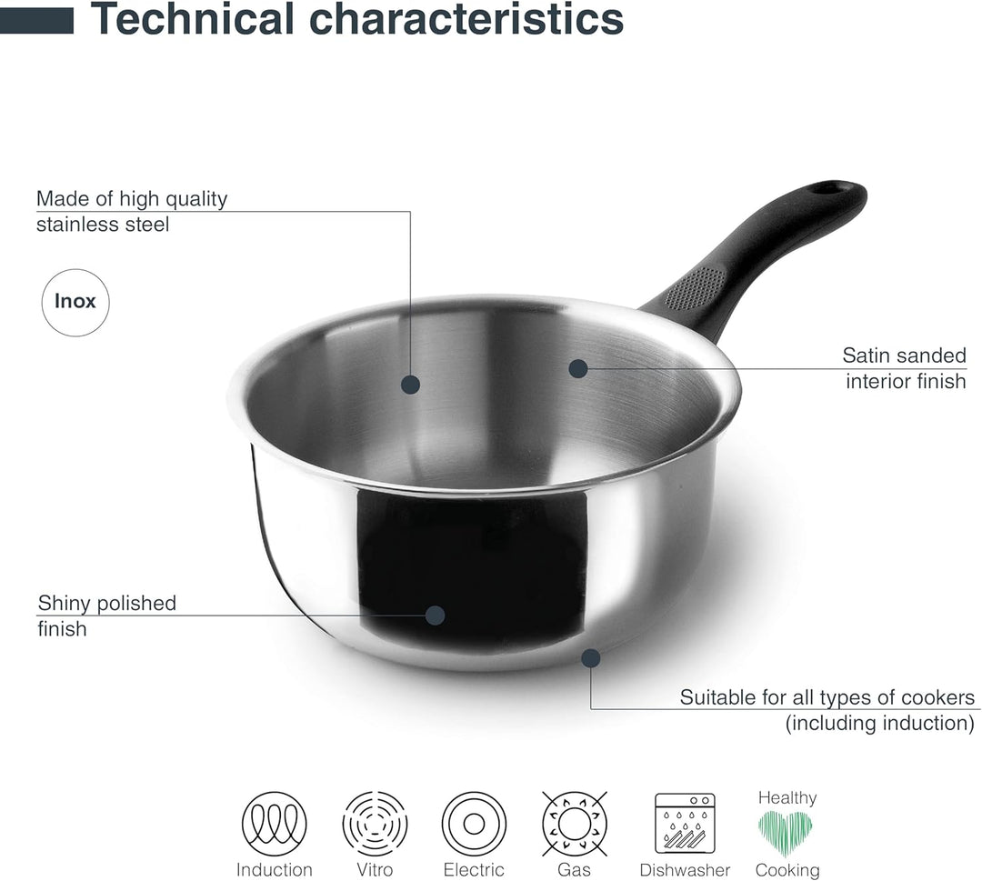 Lacor - 31218 - Garinox Gerader Topf, Edelstahl, glänzend poliert, ergonomischer Bakelitgriff, 2 Lit