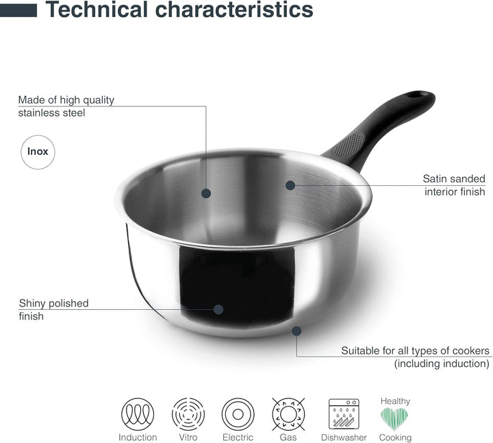 Lacor - 31218 - Garinox Gerader Topf, Edelstahl, glänzend poliert, ergonomischer Bakelitgriff, 2 Lit