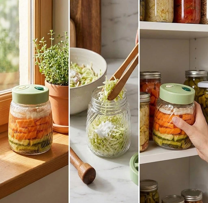 2 Pack 1L Glass Fermentation Jars with Double Airlock Valve,Kimchi behälter,fermentierglas, Airtight