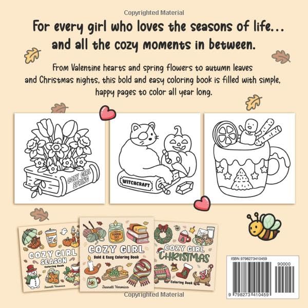 Cozy Girl Seasons of Color: Bold and Easy Coloring Book for Adults & Teens, Featuring Winter, Spring
