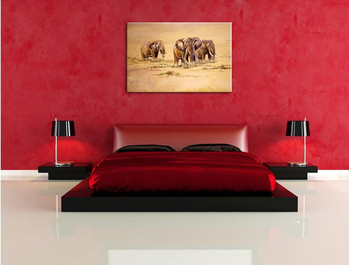 Pixxprint Afrikanische Elefanten in Südafrika, Format: 100x70 auf Leinwand, 100x70