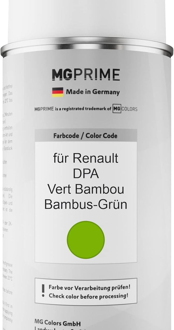 MG PRIME Autolack Sprühdosen Set für Renault DPA Vert Bambou/Bambus-Grün Basislack Klarlack Spraydos