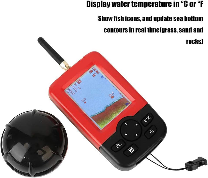 Tragbare Fish Finder Wireless Sonar Sensor Fischköder Echolot mit Wassertemperatur Tiefe Farbdisplay