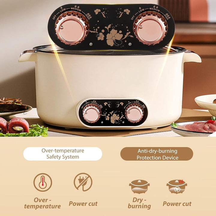 Elektrische Hot Pot, 5 L Elektrischer Kochtopf mit Schnellheizung&Doppeltes Drehknopf, 1350W Elektri