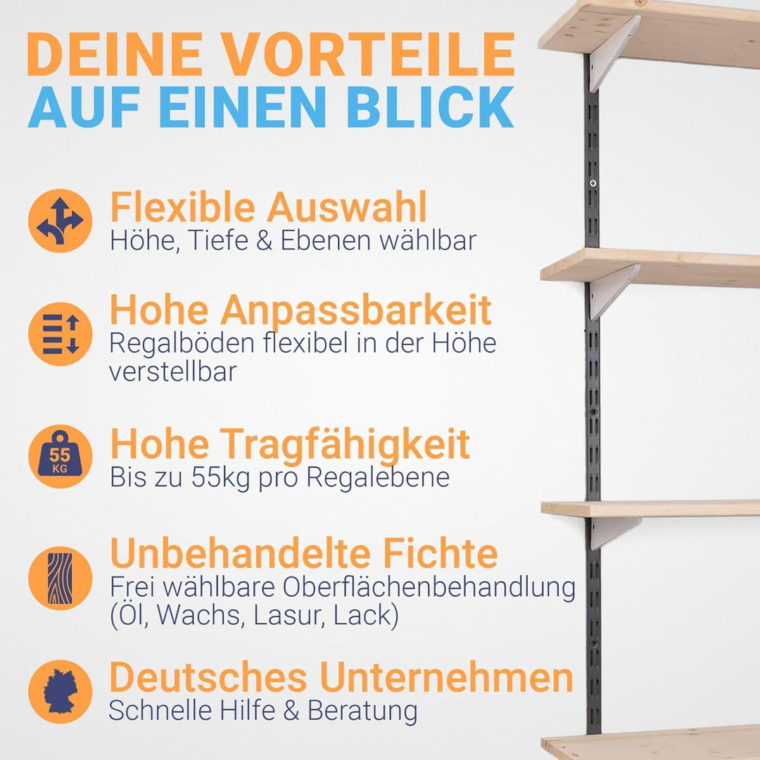 · Wandregal Bausatz mit Boden · Höhe: 150 cm · 4 Ebenen in 80 x 50 cm (B x T) · Farbe: schwarz/weiss