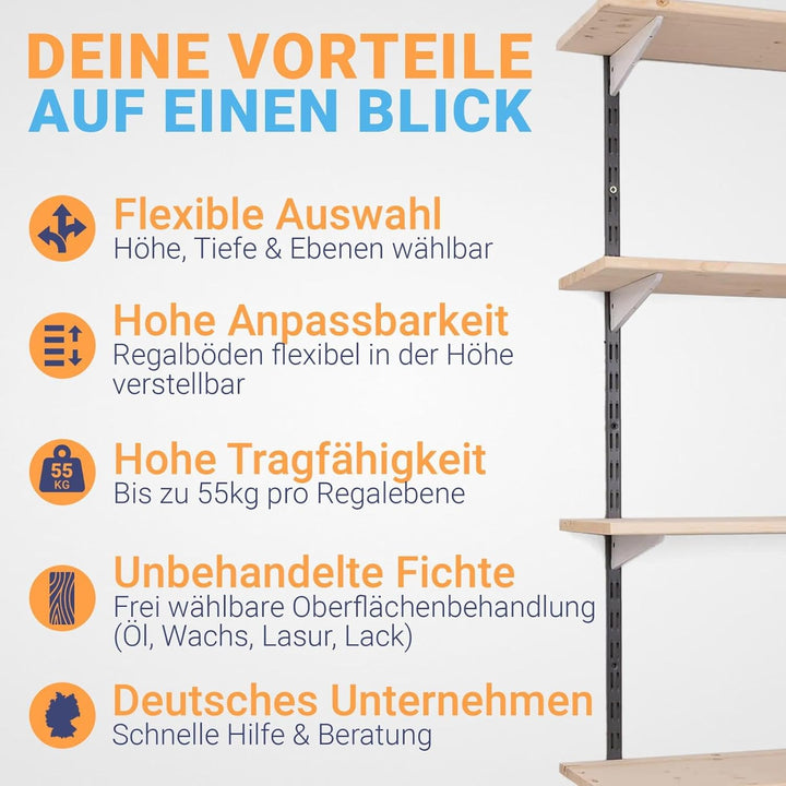 Wandregal Bausatz mit Boden · Höhe: 150 cm · 2 Ebenen in 80 x 40 cm (B x T) · Farbe: schwarz/weiss ·