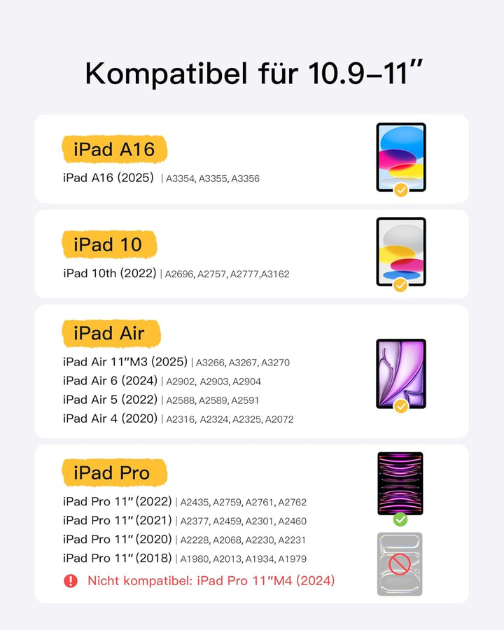 Inateck Tastatur Hülle kompatibel mit iPad 10 Gen.10,9"/11 Gen. A16 2025 11 Zoll, iPad Air 11" M3/M2