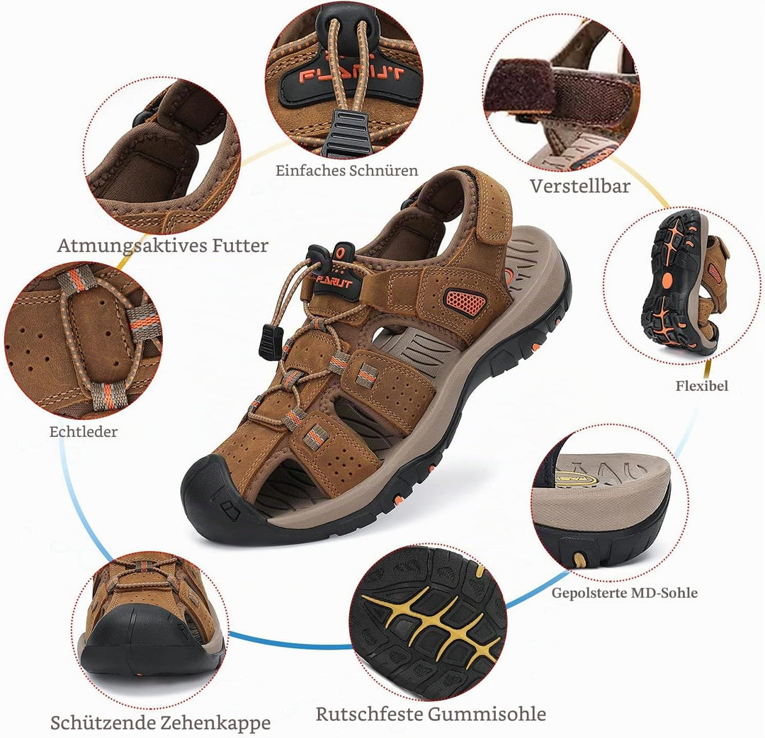 FLARUT Sandalen Herren Outdoorsandalen Trekkingsandalen Wander | Echtleder,Geschlossene Zehe,Rutschf
