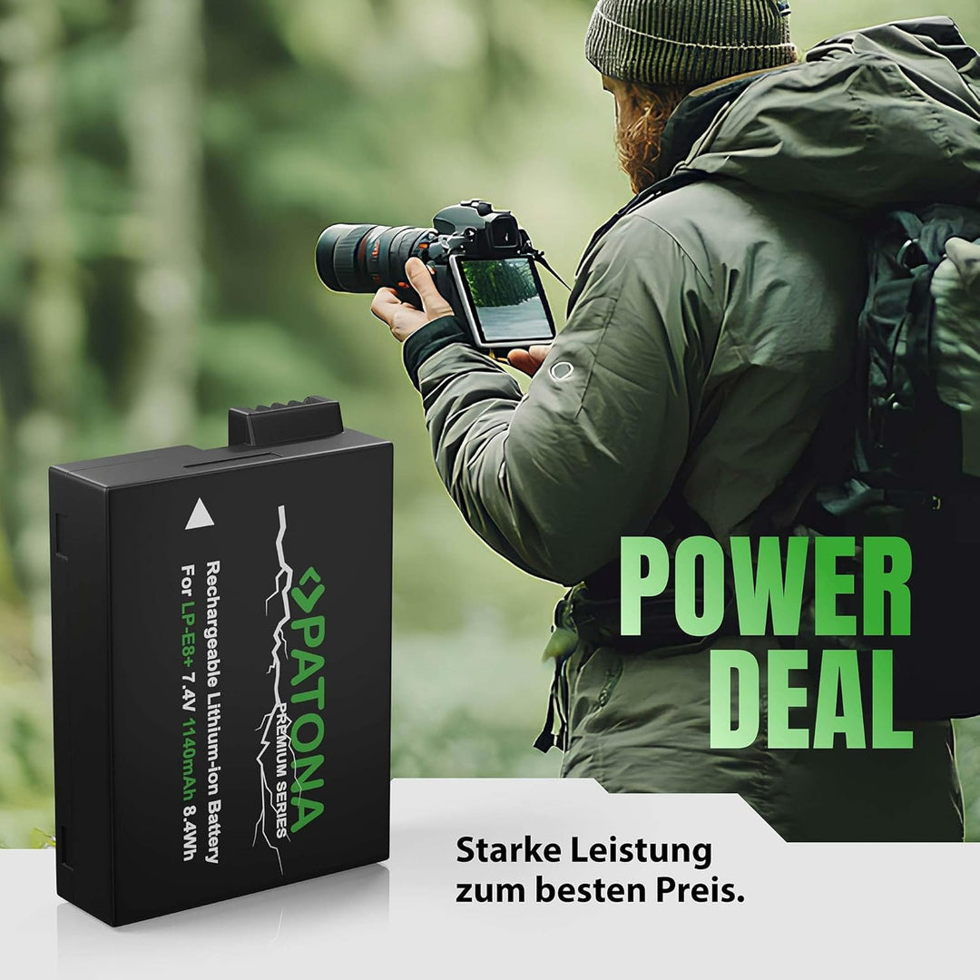 PATONA 2X Premium Akku Ersatz für Canon LP-E8 LP-E8+ Battery Pack 1140mAh | Ersatzakku für EOS 550D