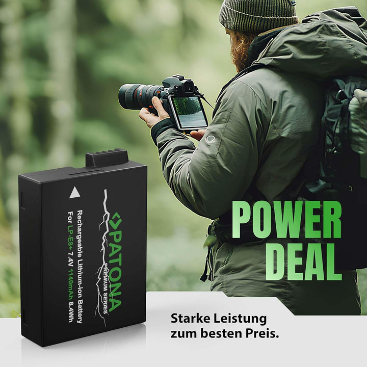 PATONA 2X Premium Akku Ersatz für Canon LP-E8 LP-E8+ Battery Pack 1140mAh | Ersatzakku für EOS 550D