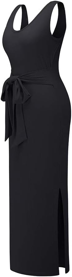 ANEWISH Sommerkleid Damen Einfarbig Westenkleid Kleid U-Ausschnitt Gürtel Kleid Kleider Elegant Früh