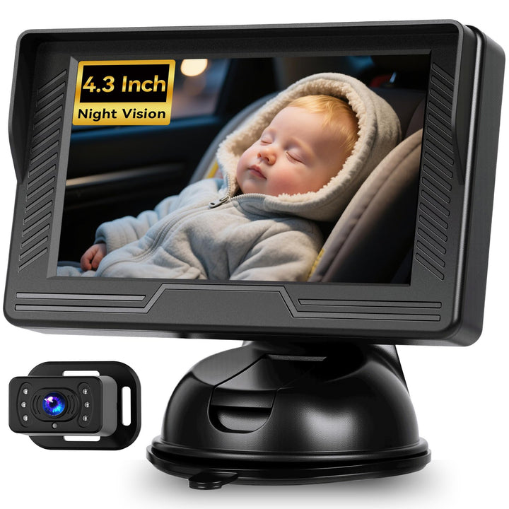 Baby Auto Spiegel Kamera, Auto Rücksitzspiegel, 4.3 Zoll Babyspiegel Rückansicht Monitor mit IR Nach