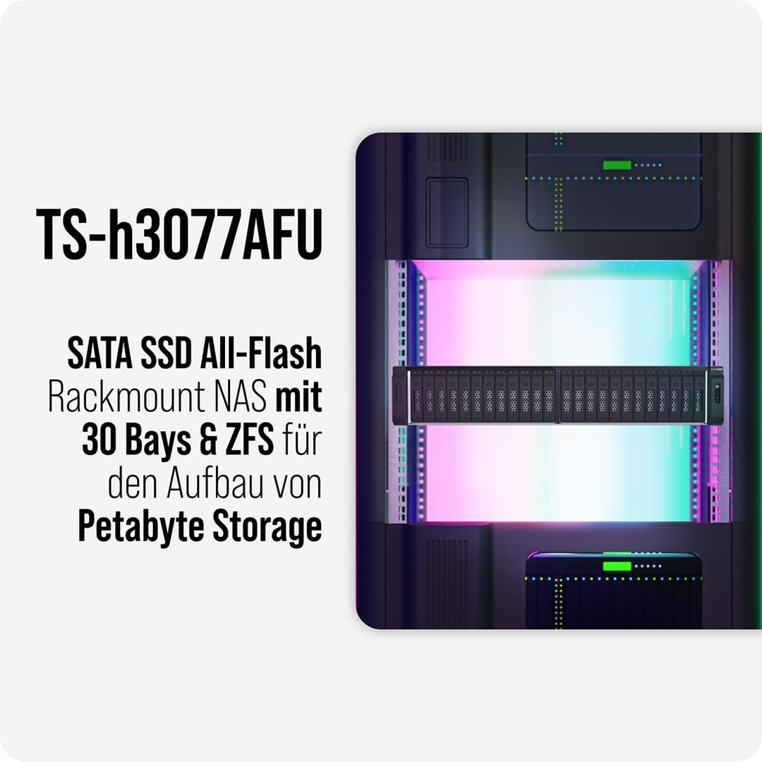 QNAP TS-h3077AFU-R7-64G | 30-Bay 2,5"-inch SATA, All-Flash, Ryzen Pro CPU, 2 x 2.5 GbE + 2 x 10GbE B