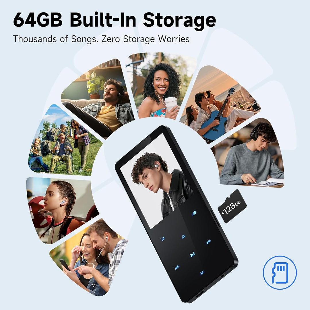 64 GB MP3 Player mit Bluetooth 5.3, tragbarer Musikplayer mit integriertem Lautsprecher, Reader, Dig