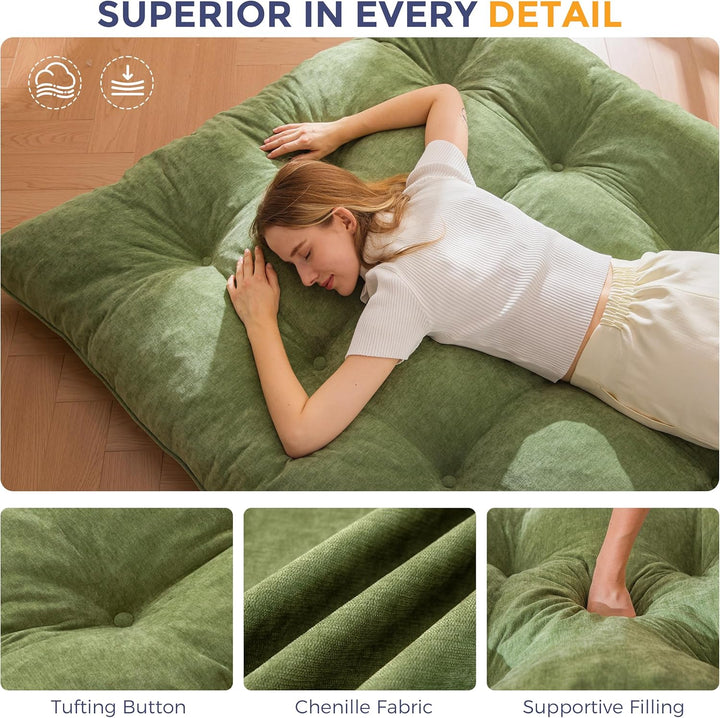 MAXYOYO Futon Matratze, Chenille-Stoff, 15cm Dick Bodenmatratze Verwendbar als Schlafsofa, Geknöpft