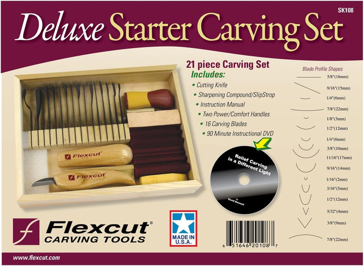 Flexcut, Schnitzmesser, Deluxe Starter Carving Set, Hobbimesser, Carving, Messer für Bastler, Gold