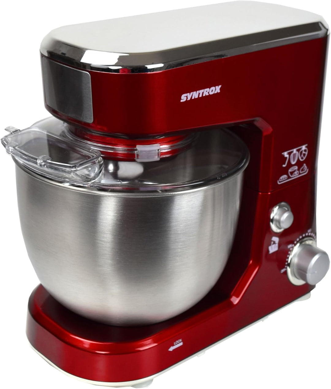 Syntrox Germany KM-1000W Küchenmaschine Knetmaschine Mixer, Edelstahl-Behälter, 5 Liter, rot