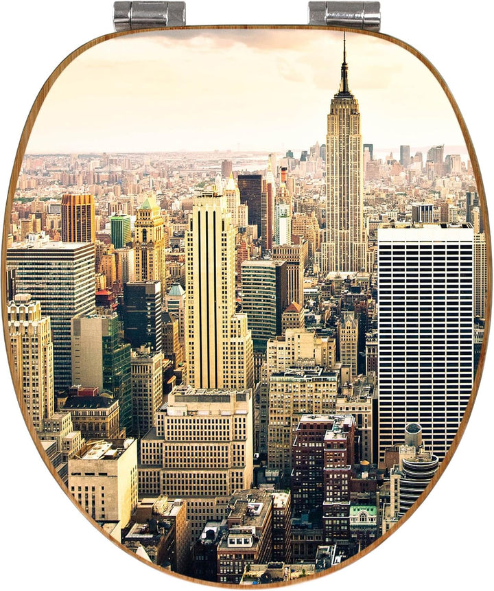 banjado® Design WC Sitz Bambus Absenkautomatik mit Motiv New York City/Toilettendeckel mit Absenkaut