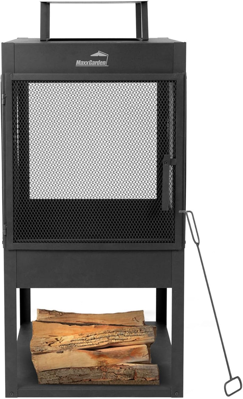 MaxxGarden Helios Gartenkamin - Terrassenkamin - Outdoor Kamin Feuerstelle - Mit Funkenschutz Zum En
