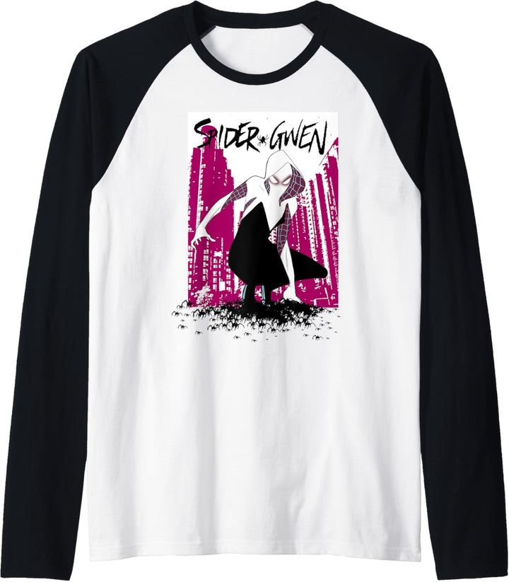 Marvel Spider-Gwen Pink City Crouching Portrait Raglan