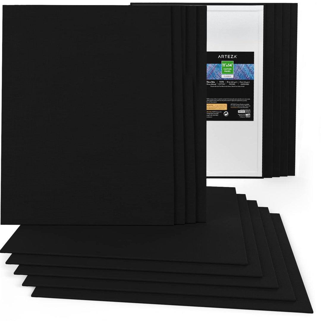 Arteza Malkarton, 27.9 x 35.6 cm, 14 Stück, schwarze Malpappe, grundierte Leinwand-Pappe 100% Baumwo